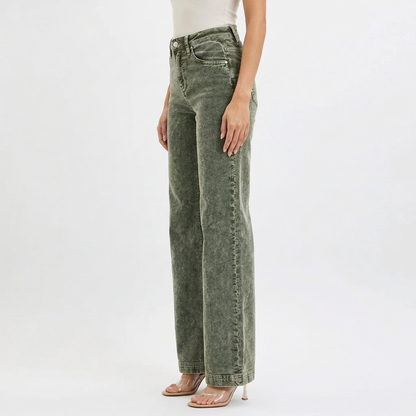 Jean Large Taille Haute en Velours Côtelé pour Femme Raina | Mélange de Coton Texturé, Grandes Tailles