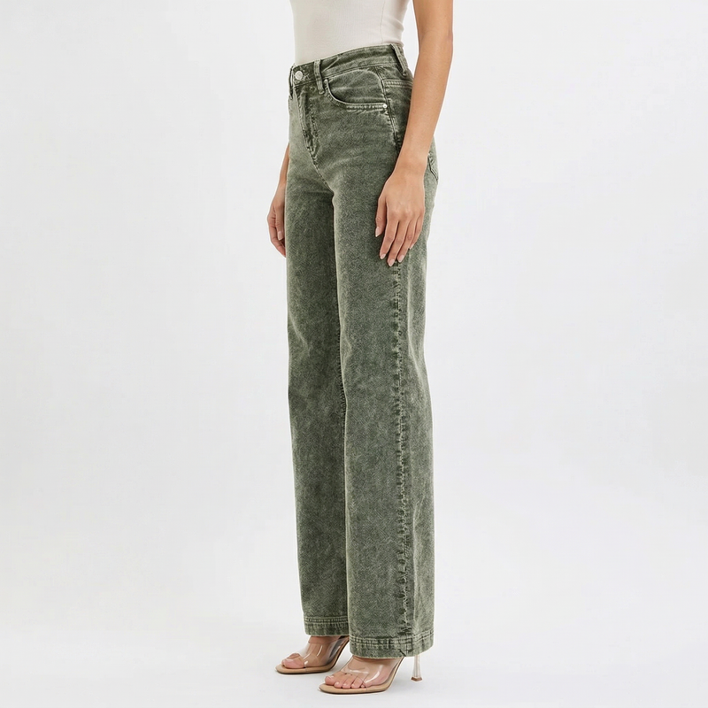 Jean Large Taille Haute en Velours Côtelé pour Femme Raina | Mélange de Coton Texturé, Grandes Tailles