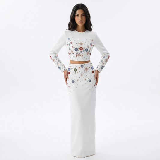 Conjunto de vestido para mujer Cora | Elegante de dos piezas, chaqueta de manga larga, falda lápiz