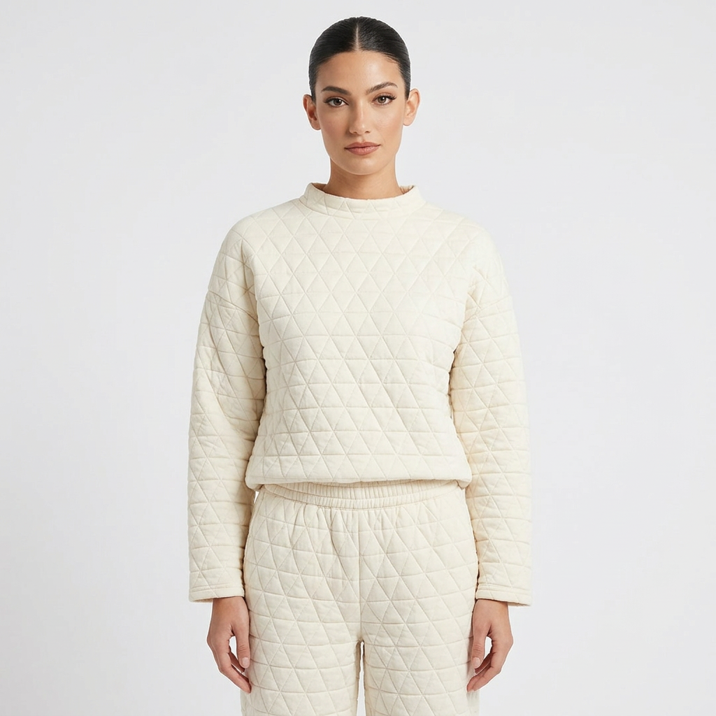 Conjunto de lounge para mujer Eliana | Punto acolchado geométrico, conjunto de dos piezas