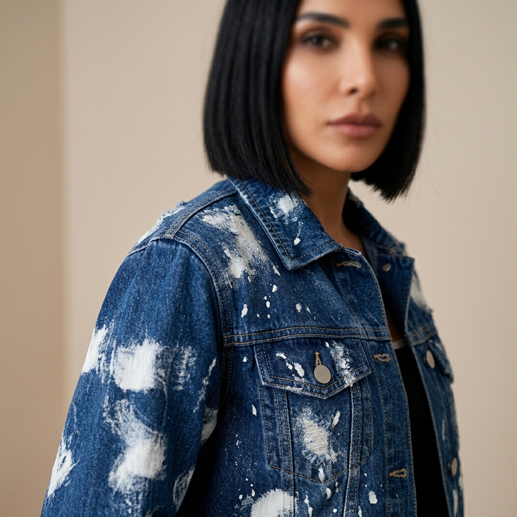 Chaqueta de denim para mujer Luna | Lavado nubes tie-dye, ajuste oversize