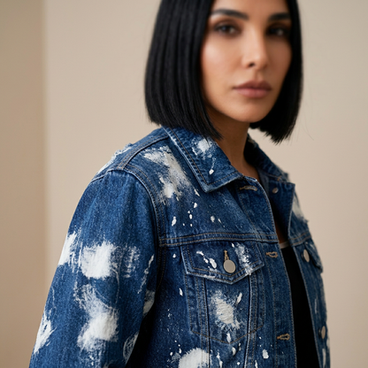 Chaqueta de denim para mujer Luna | Lavado nubes tie-dye, ajuste oversize