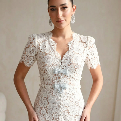 Vestido midi para mujer Bella | Elegante encaje con bordado de perlas, formal