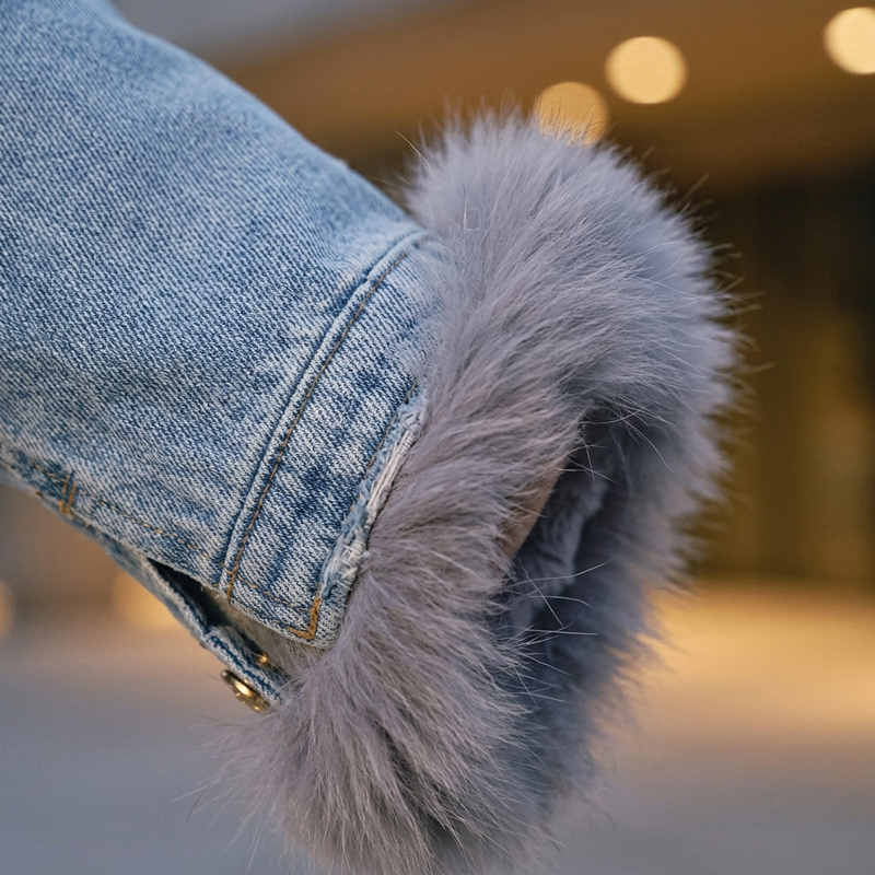 Chaqueta de Mezclilla para Mujer Nina | Cuello de Piel Sintética, Parka Cálida