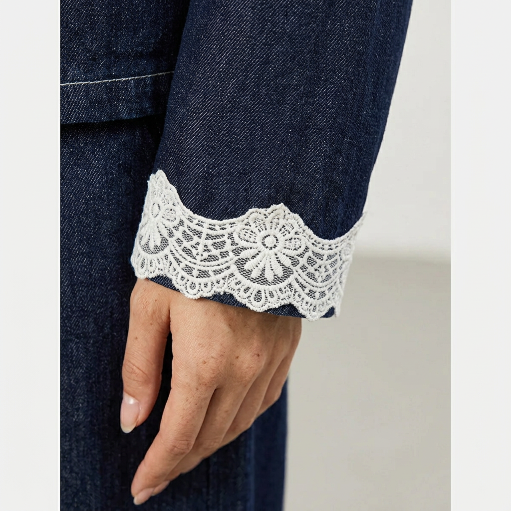 Ensemble pantalon pour femmes Vina | Poignets en dentelle vintage, style automnal deux pièces