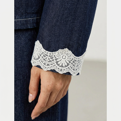 Ensemble pantalon pour femmes Vina | Poignets en dentelle vintage, style automnal deux pièces