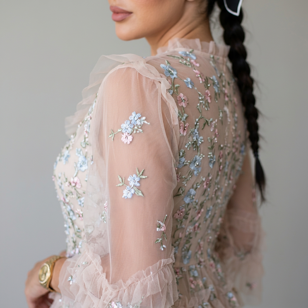 Robe midi pour femmes Rina | Volants brodés floraux, cocktail d'été élégant