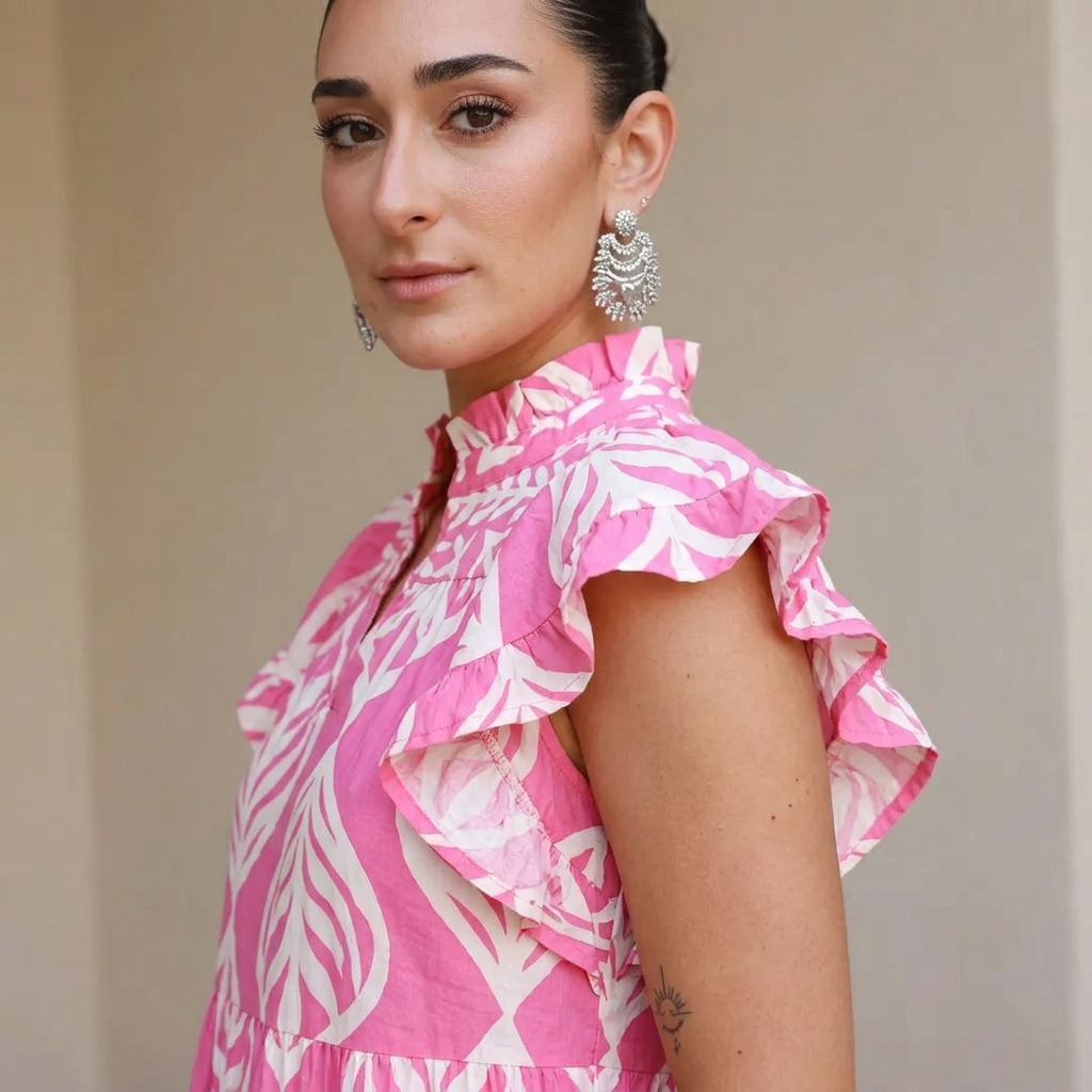 Robe Maxi Femme Uma | Imprimé Feuilles à Étages, Mélange de Rayonne