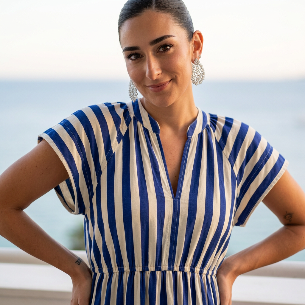 Robe Midi Femme Ursa | Boutons Rayés sur le Devant, Détail à Volants