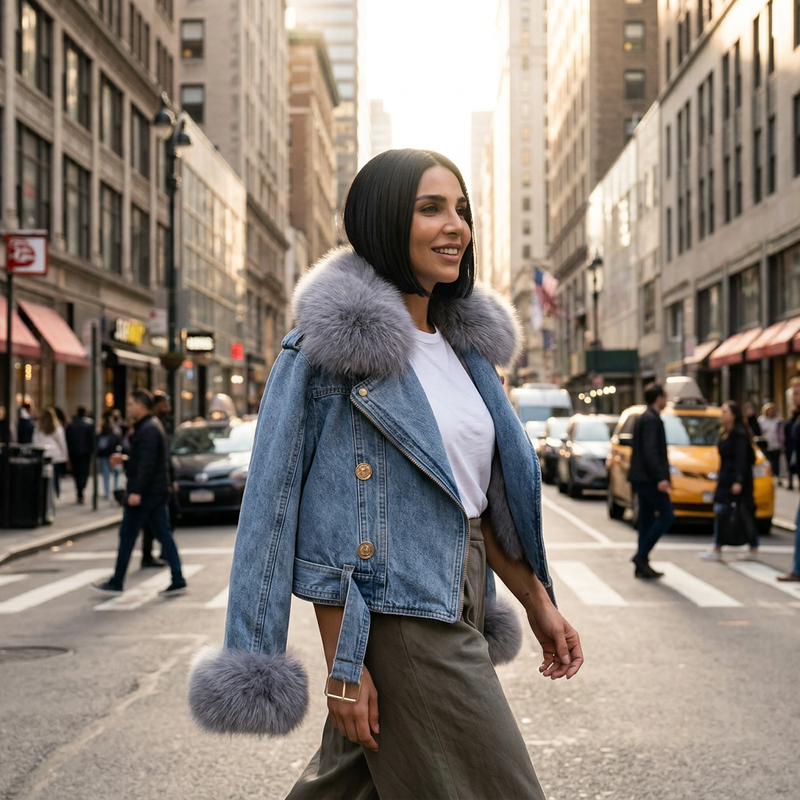 Chaqueta de Mezclilla para Mujer Nina | Cuello de Piel Sintética, Parka Cálida