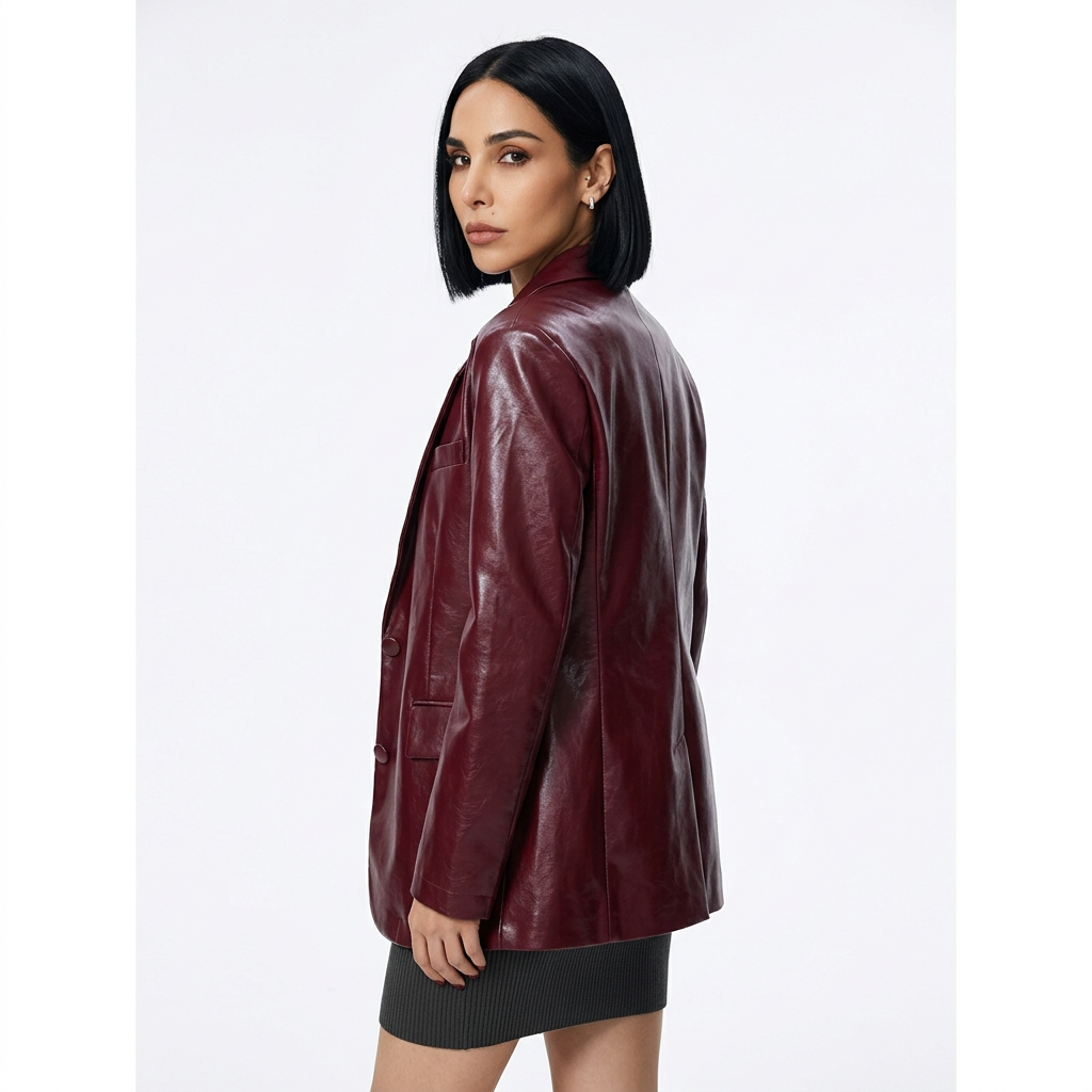 Veste pour femme Elysia | Cuir PU rouge foncé, style décontracté