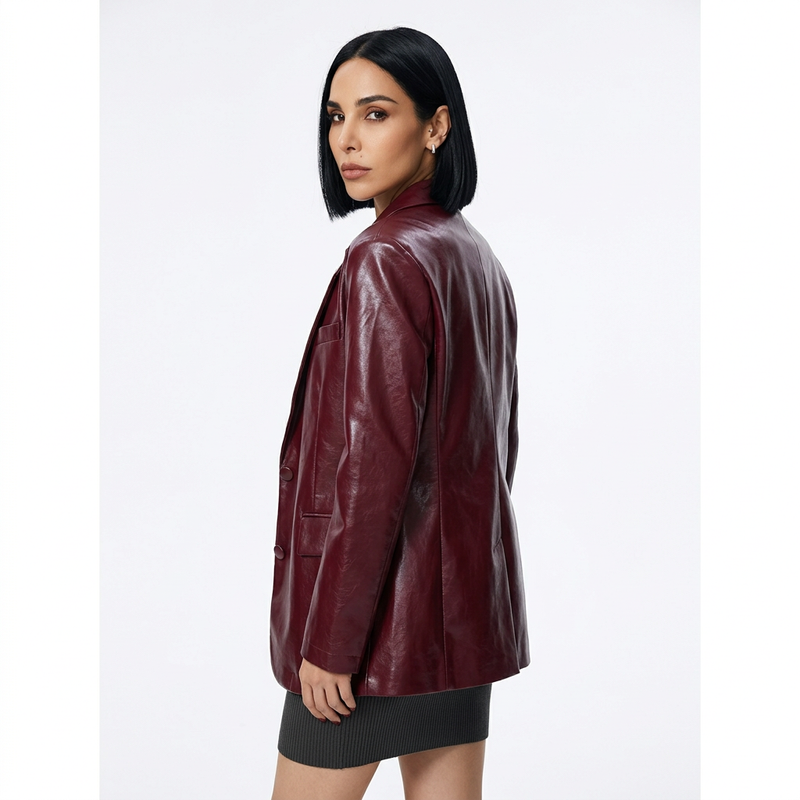Veste pour femme Elysia | Cuir PU rouge foncé, style décontracté