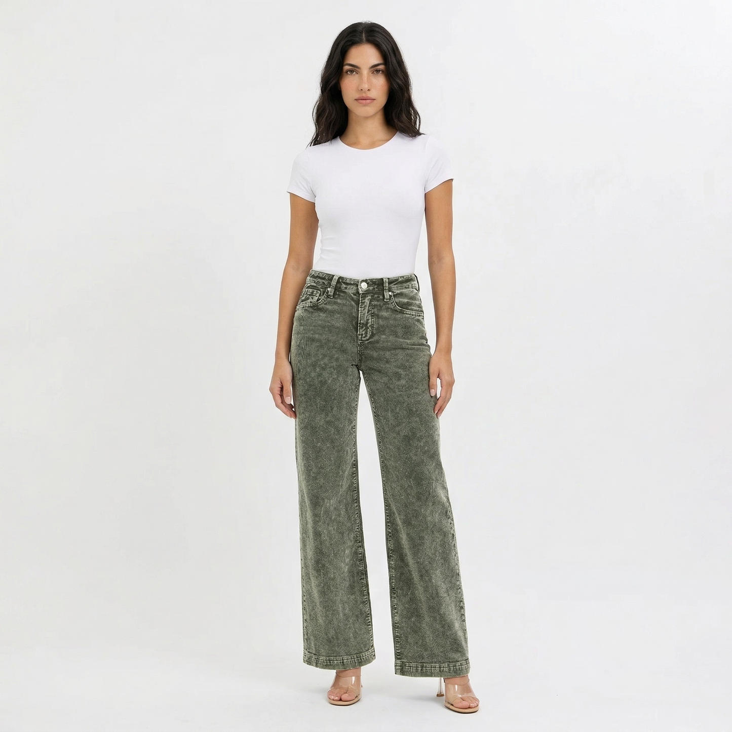 Jean Large Taille Haute en Velours Côtelé pour Femme Raina | Mélange de Coton Texturé, Grandes Tailles