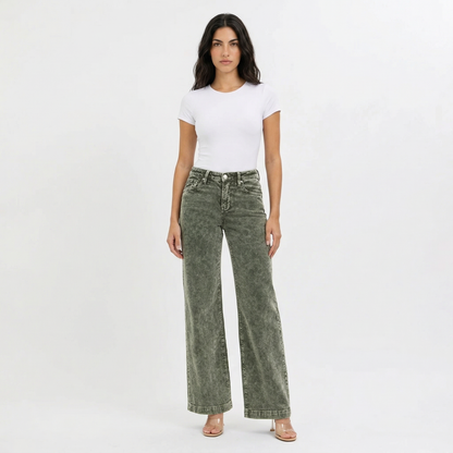 Jean Large Taille Haute en Velours Côtelé pour Femme Raina | Mélange de Coton Texturé, Grandes Tailles