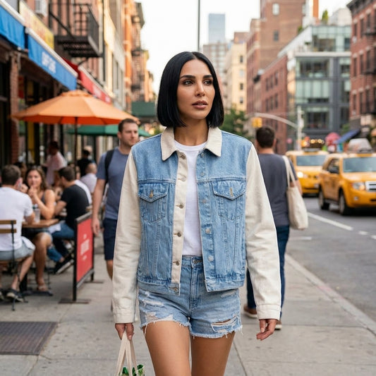 Veste en Denim Mixte pour Femme Ainsley | Double Patte de Boutonnage, Manches Contrastées