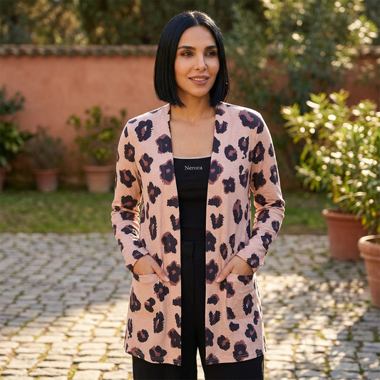 Cardigan long femme Dara | Boutonnage imprimé, tricot luxueux