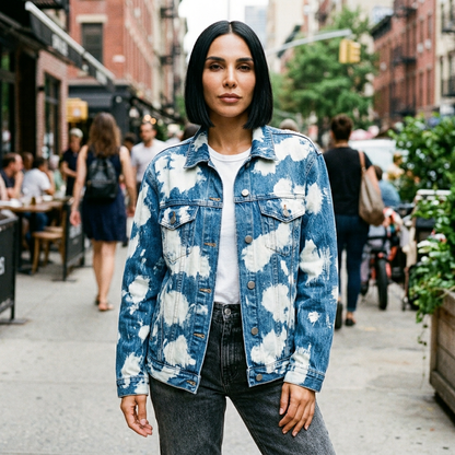 Chaqueta de denim para mujer Luna | Lavado nubes tie-dye, ajuste oversize