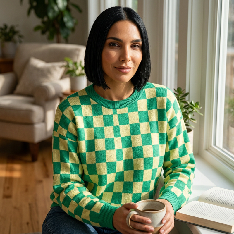 Suéter para mujer Lyra | Cuadrícula audaz, tejido suave