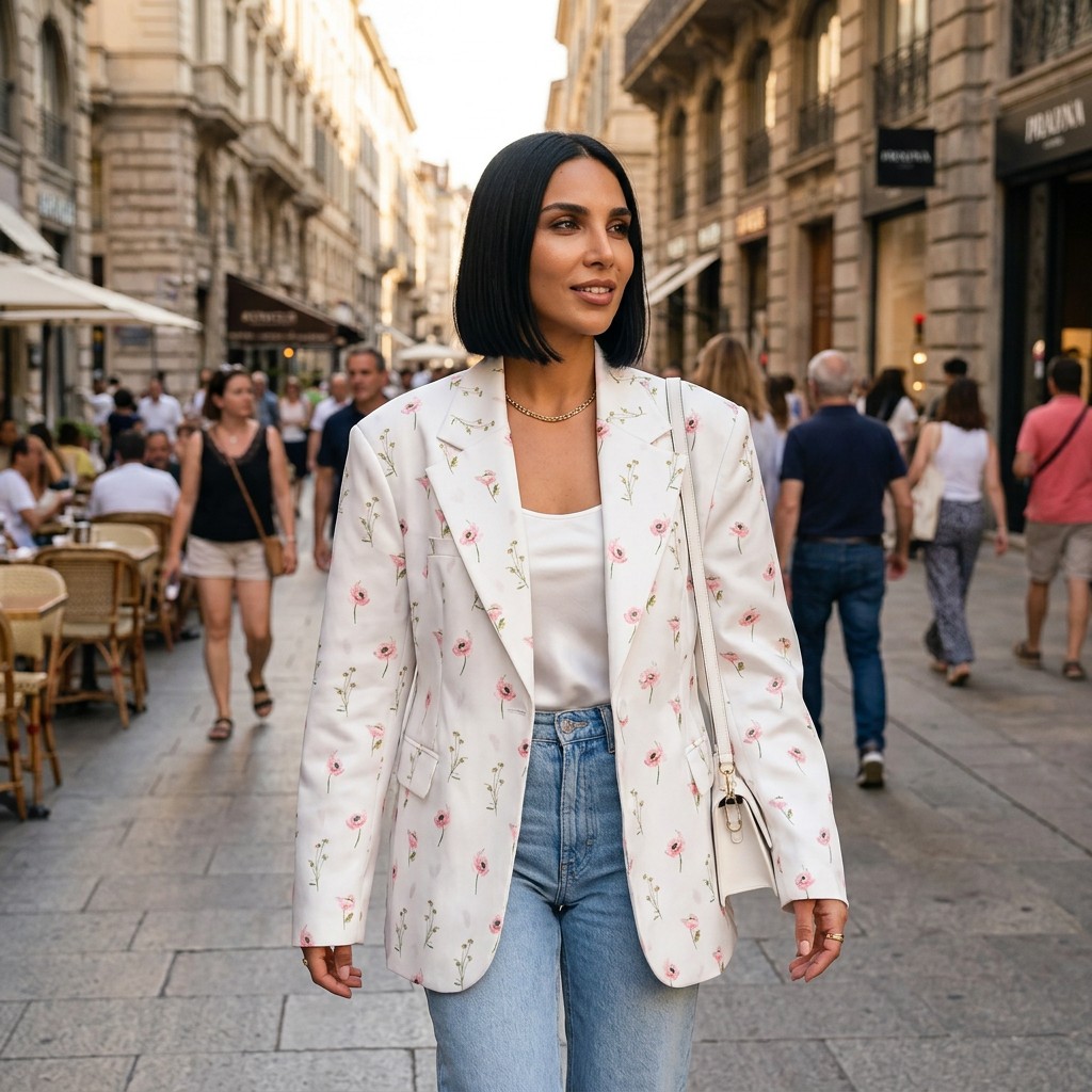Chaqueta de Traje para Mujeres Lara | Estampado Floral, Corte Oversized
