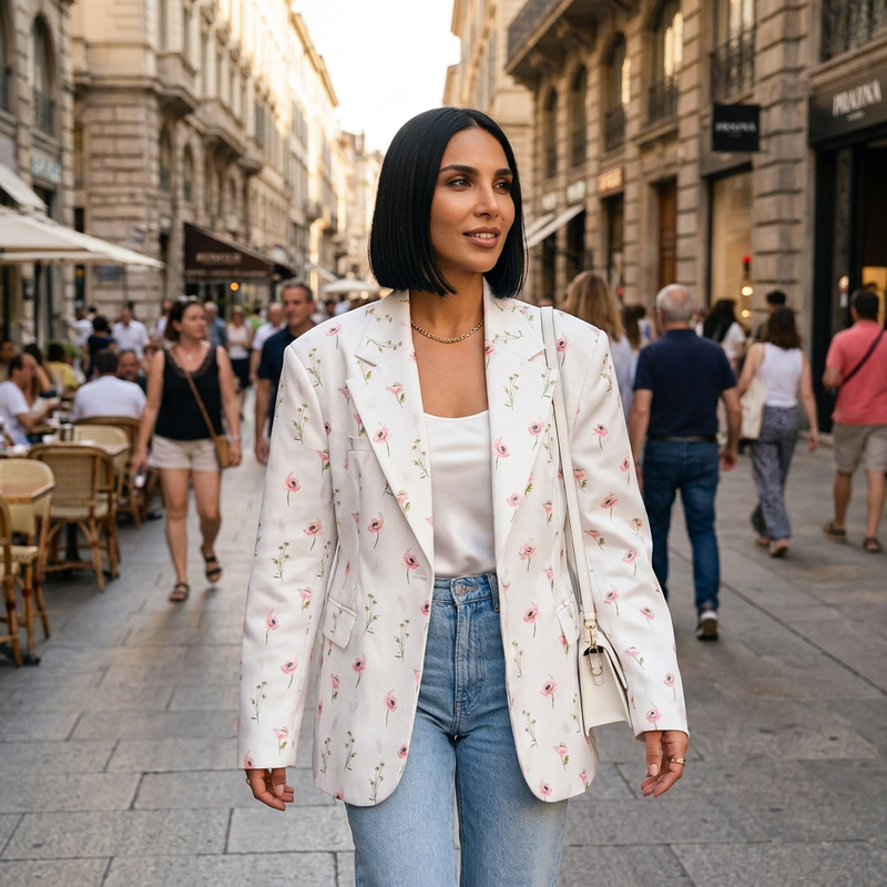 Chaqueta de Traje para Mujeres Lara | Estampado Floral, Corte Oversized