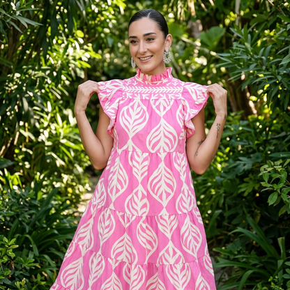 Robe Maxi Femme Uma | Imprimé Feuilles à Étages, Mélange de Rayonne