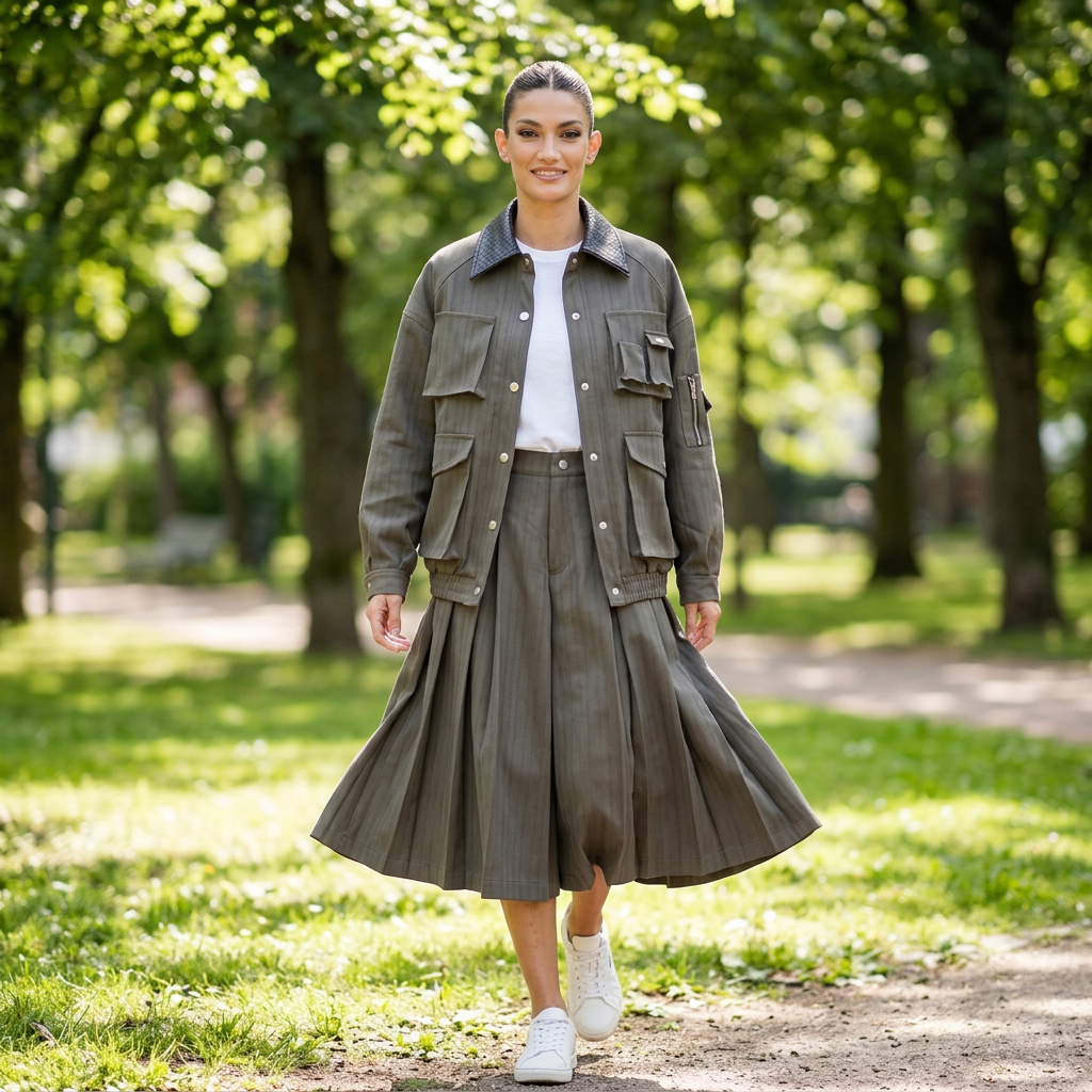 Chaqueta cargo para mujer Demi | Tela de rayas, cuello de contraste tejido