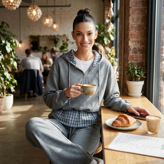 Sudadera con capucha para mujer Evelyn | Patchwork de cuadros, mezcla de algodón casual