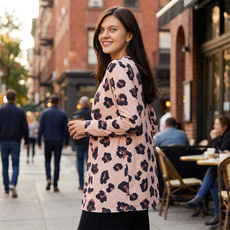 Cardigan long femme Dara | Boutonnage imprimé, tricot luxueux