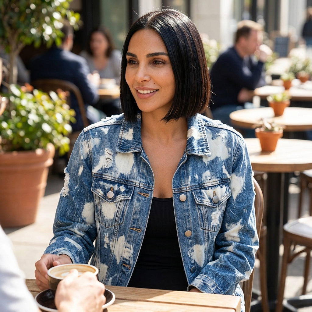 Chaqueta de denim para mujer Luna | Lavado nubes tie-dye, ajuste oversize