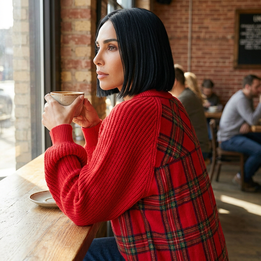 Top de medios mixtos para mujer Mara | Punto a cuadros, cuello tipo polo