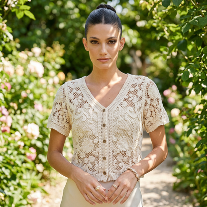 Cárdigan para mujer Serafina | Encaje de crochet floral, mezcla de algodón