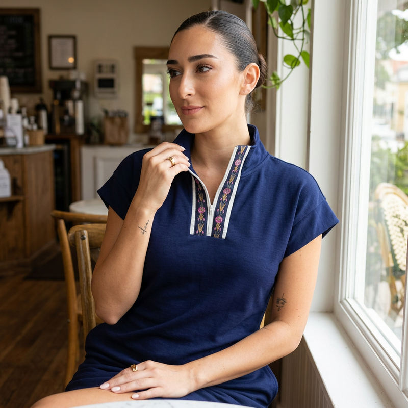 Robe à Manches Dolman Femme Udele | Détail Zip Brodé, Taille Ajustable