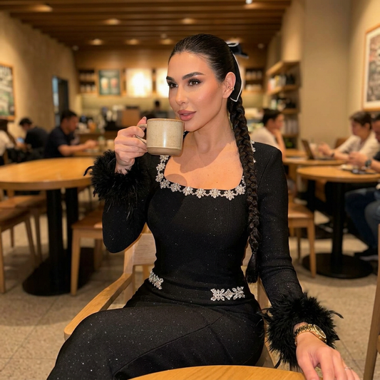 Robe maxi pour femmes Nina | Design élégant à plumes, tenue formelle