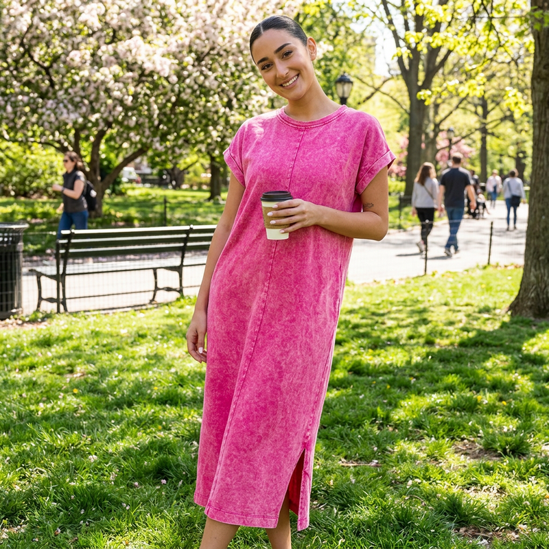 Robe T-Shirt Femme Zola | Couture Apparente, Coton Lavé