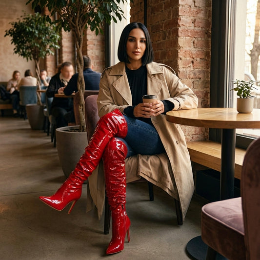 Bottes Hautes Noires Femme Eilyken | Cuir Verni, Talons Hauts