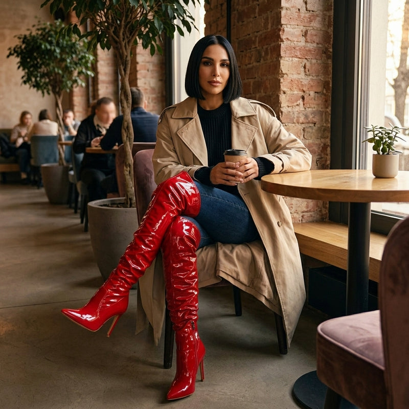 Botas Negras Altas para Mujeres Eilyken | Cuero Charol, Tacones Altos