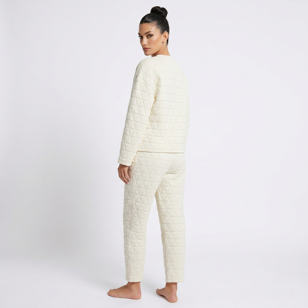 Conjunto de lounge para mujer Eliana | Punto acolchado geométrico, conjunto de dos piezas