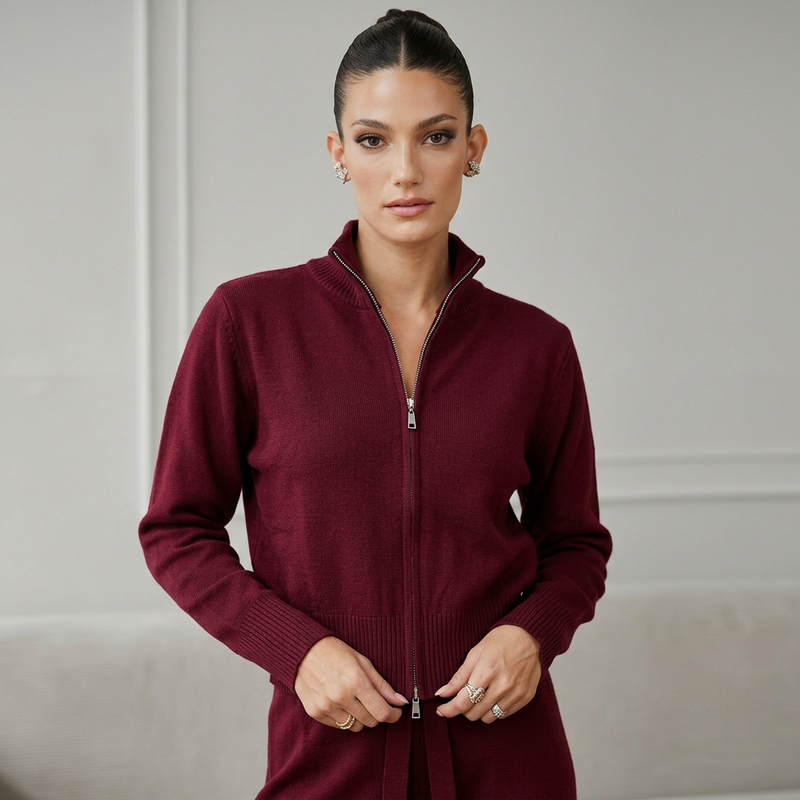 Demi Women's Zip-Up Knit Cardigan | Full-Length Zipper, Ribbed Hem Cuffs