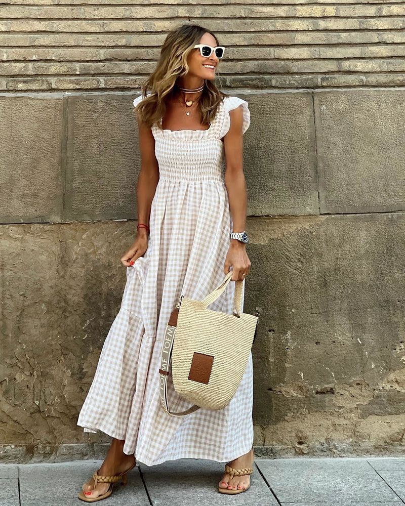 Elena Women's Ruffled Maxi Dress | Plaid, Smocked