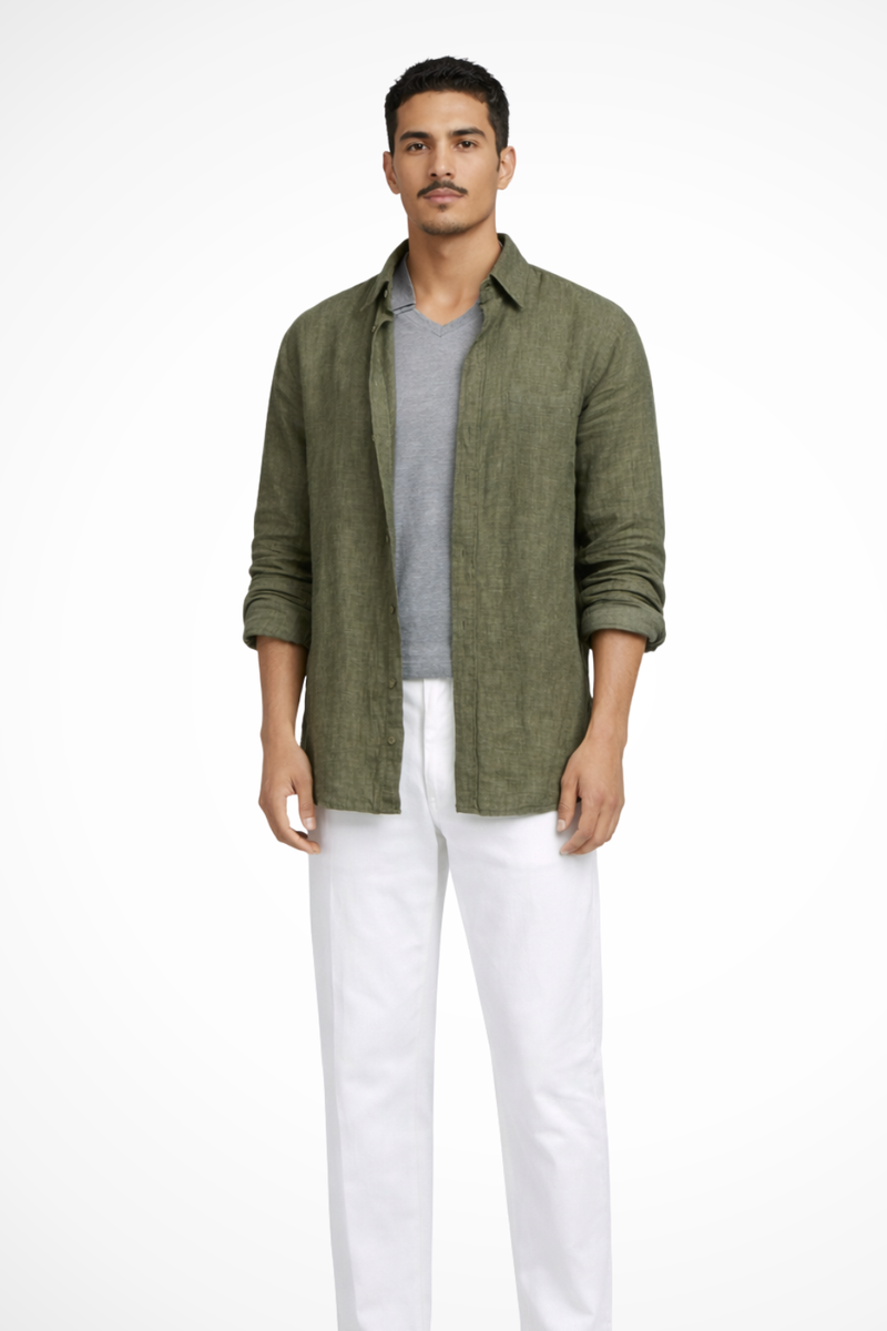 Reuben Men's Linen Shirt | Relaxed Fit, Long Sleeve, Button