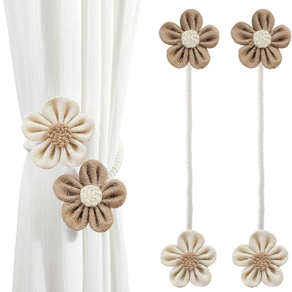 Floral Hemp Curtain Tie Backs | Punch-Free, Durable 2-Pack