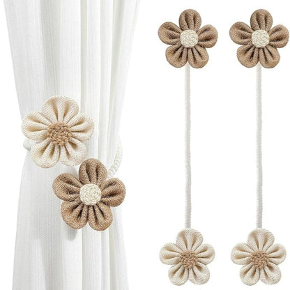 Floral Hemp Curtain Tie Backs | Punch-Free, Durable 2-Pack