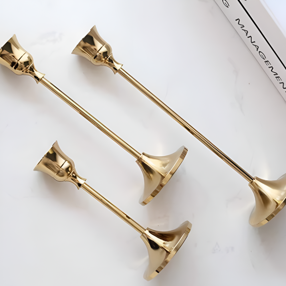 Vintage Gold Taper Candle Holders | Set of 3