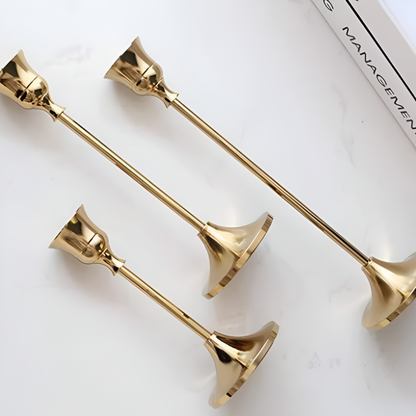 Vintage Gold Taper Candle Holders | Set of 3