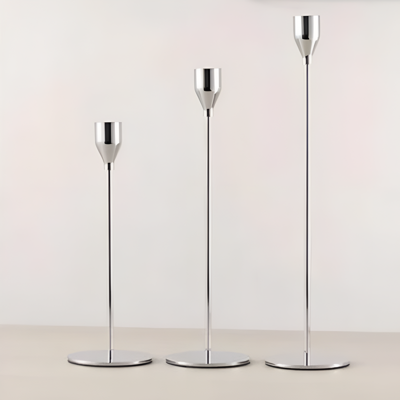 Brushed Metal Taper Candle Holders | Set of 3
