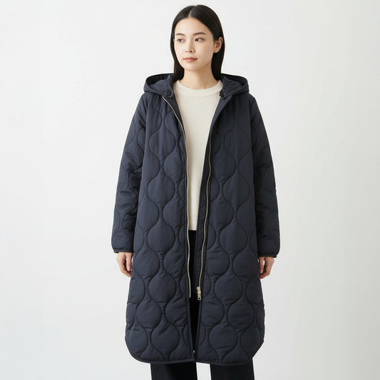 Long Manteau Matelassé Femme Quinn | Design Matelassé avec Capuche pour Chaleur Hivernale