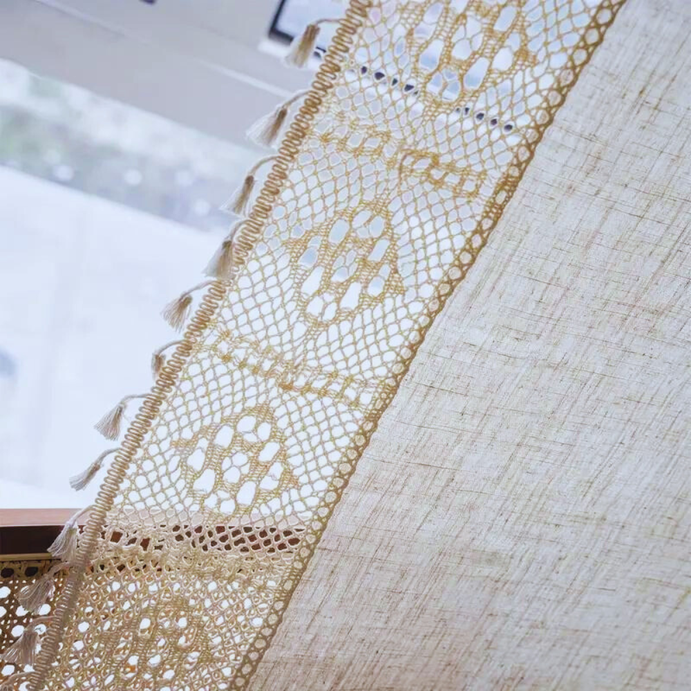 Farmhouse Chic Linen Geometric Curtain | Tassel Detail, All-Season
