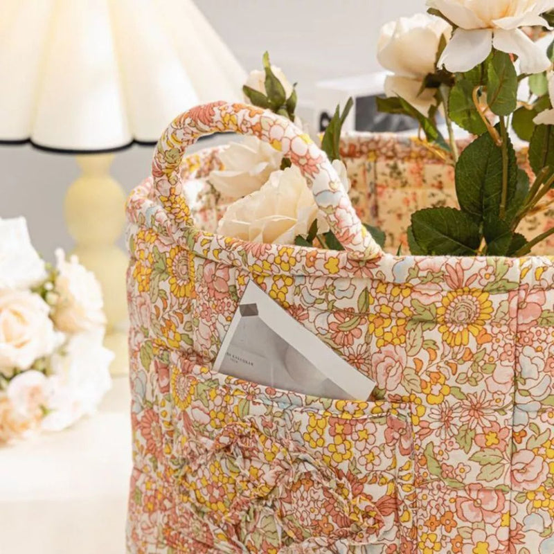Delicate Floral Canvas Storage Basket | Sturdy, Machine Washable