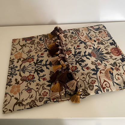 Vintage Floral & Bird Jacquard Table Runner | Tasselled Edges, Easy Care