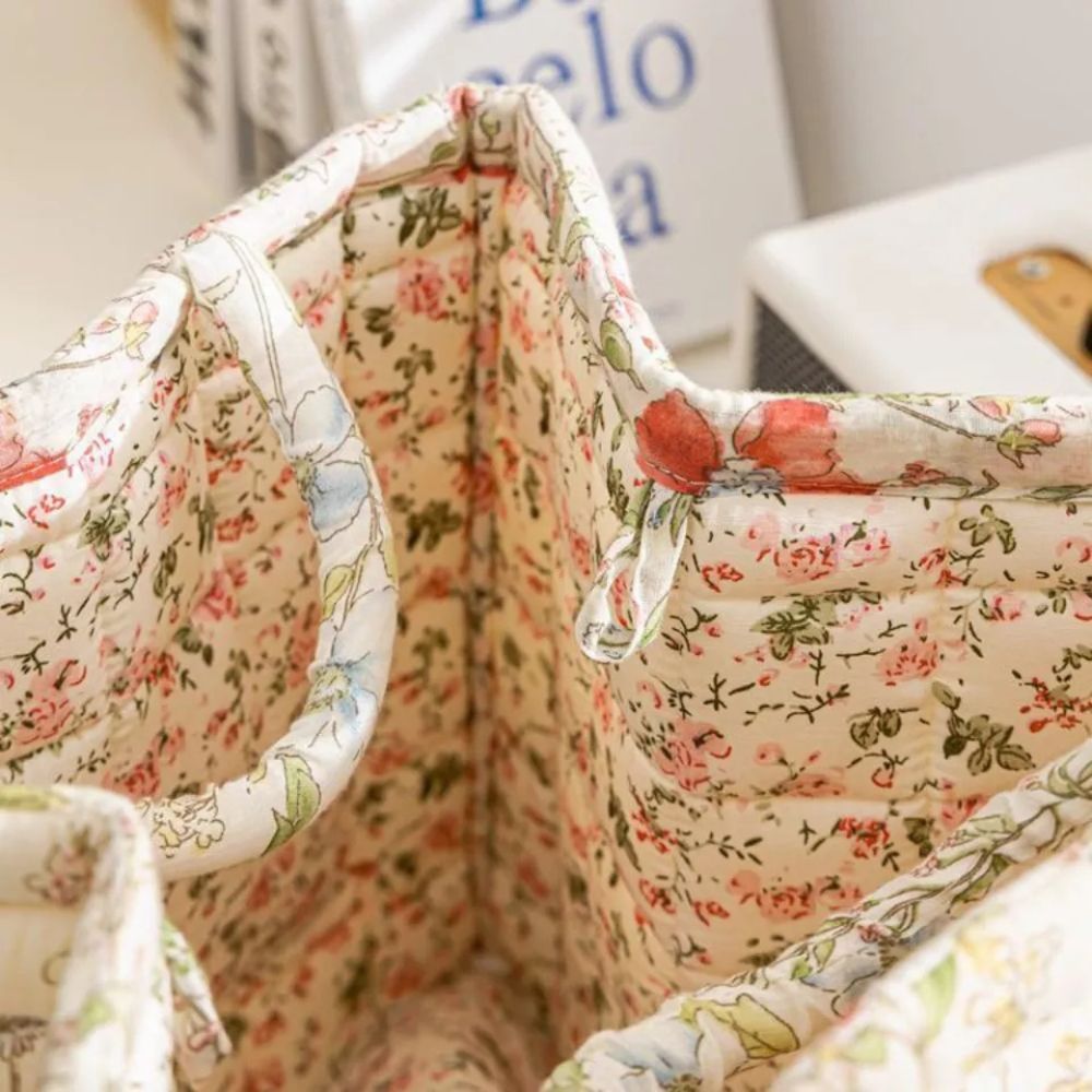 Delicate Floral Canvas Storage Basket | Sturdy, Machine Washable